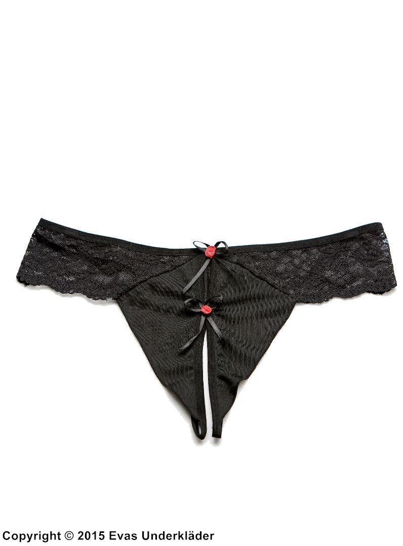 Open front panty with rosette bow